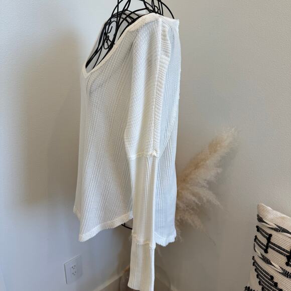 Lucky Brand Waffle Knit Scoop Neck Long Sleeve Top Small - Picture 2 of 8